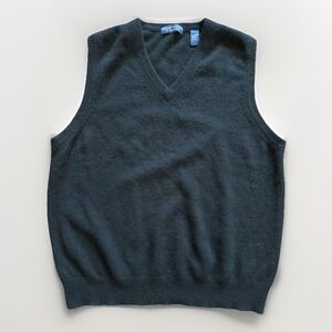 Grant Thomas Cashmere Sweater Vest Men's L Black Two Ply V-Neck